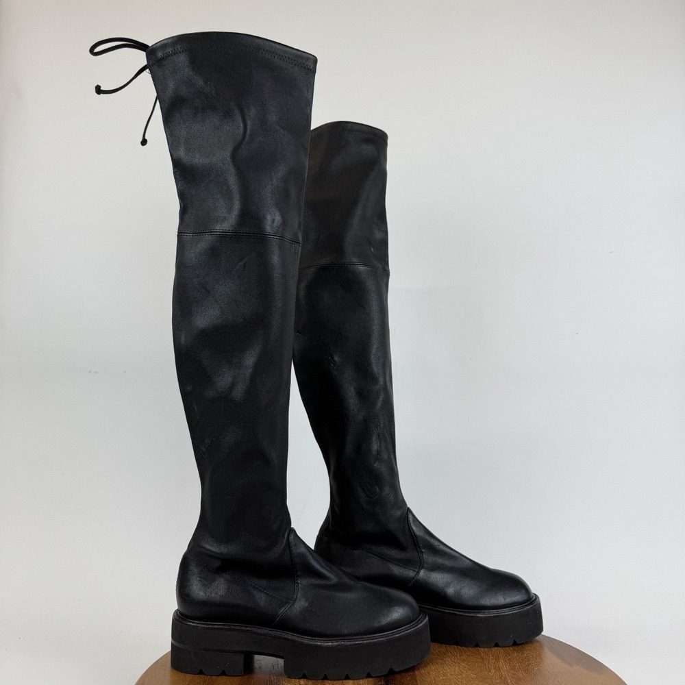 Womens Stuart Weitzman Lowland Ultra Lift Black Leather Over The Knee Boots Sz 5
